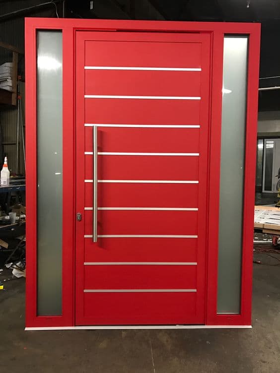 Puerta peatonal de hierro con inoxidable, RAL 3020 satinado